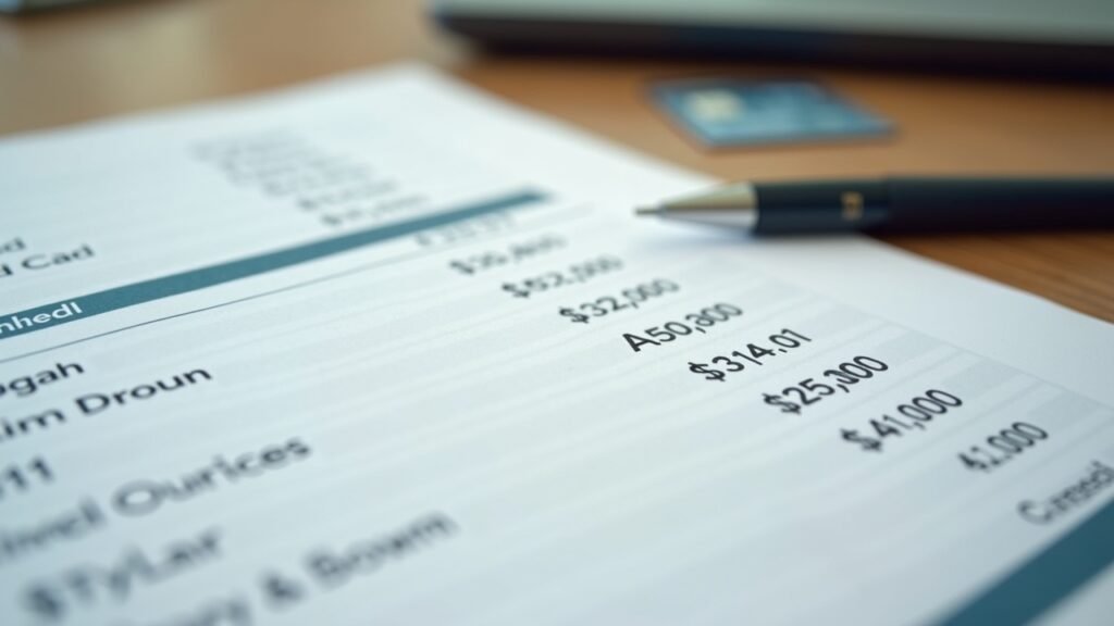 Credit card statement closeup