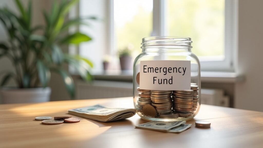 Emergency fund jar labeled