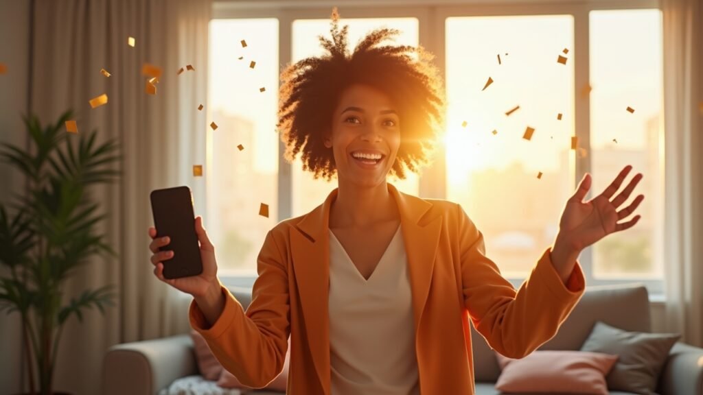 Person celebrating savings goal