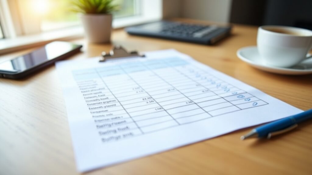 Printed budget worksheet