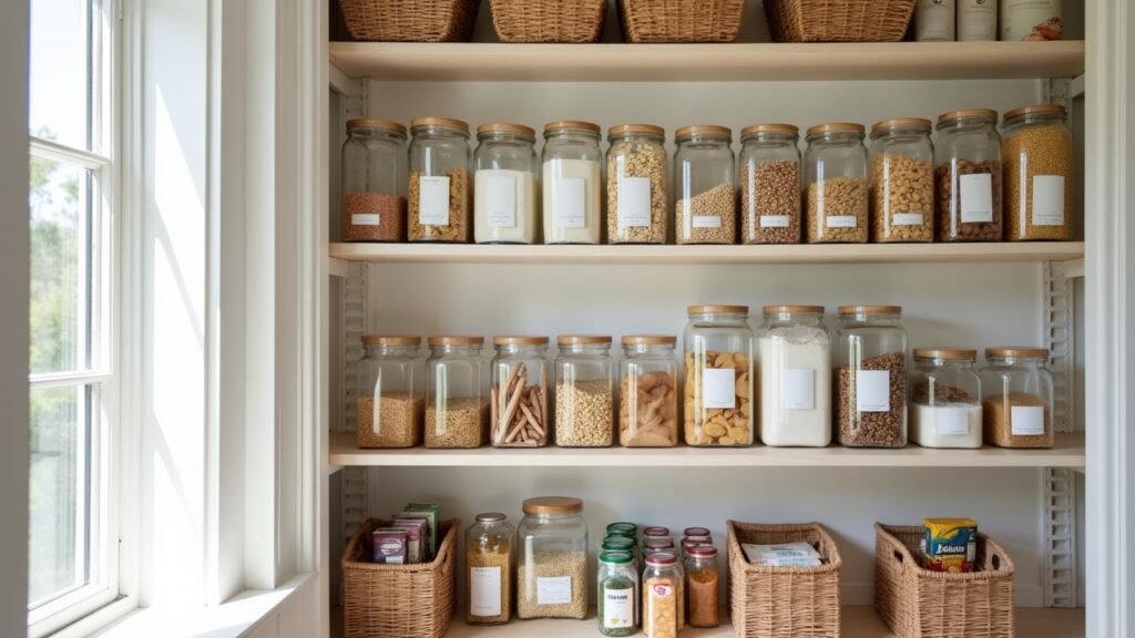 Organized pantry shelves