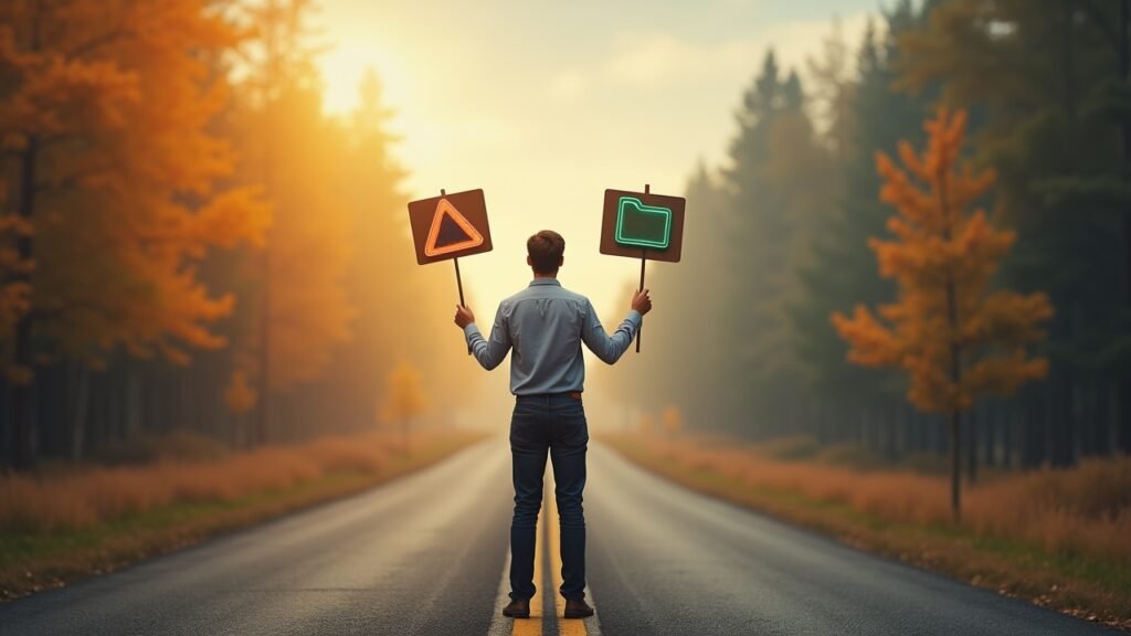 Person comparing options