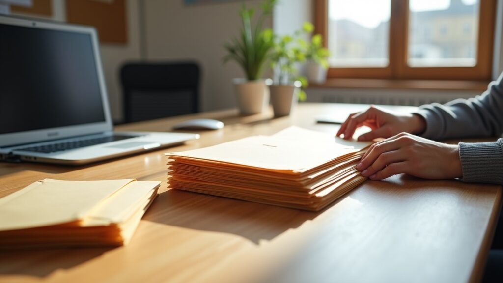 Person organizing envelopes