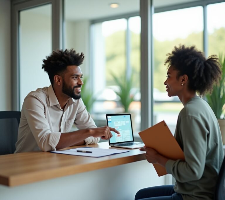 Bank teller helping customer