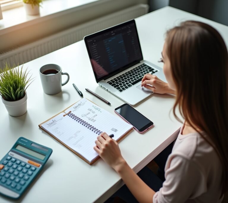 Person writing budget on paper